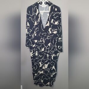 Fransa Long Sleeve Midi Dress 16 Black And Ivory Deep V-neck